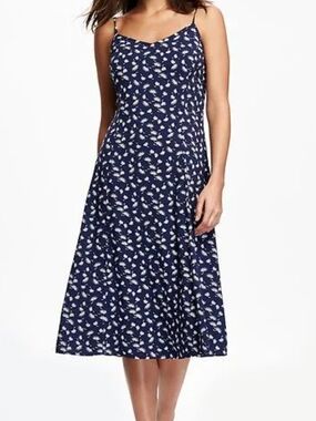 Old Navy Navy & White Feather Midi Slip Dress